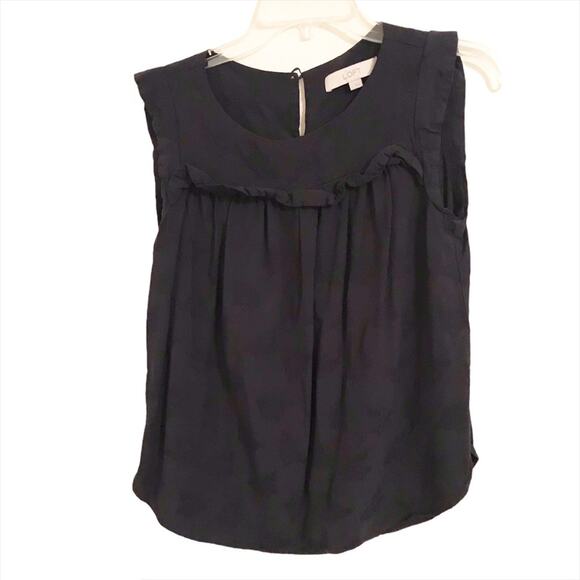 Loft Sleeveless Blouse w/blue on blue floral print - Picture 1 of 10